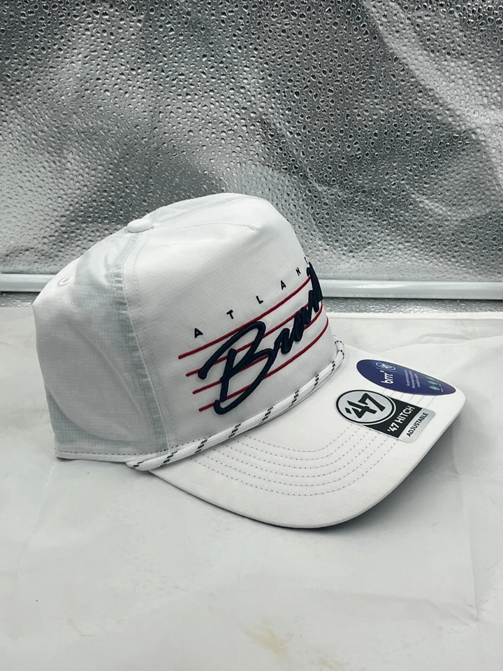 Atlanta Braves MLB '47 Marca Blanca Script Enganche Cuerda Ajustable Snapback Sombrero Foto 4 de 4