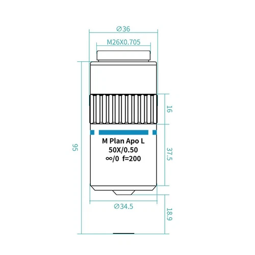 Obiettivo microscopio metallurgico M26 95 mm visibile LWD M Plan APO 2X-50X - Foto 26 di 30