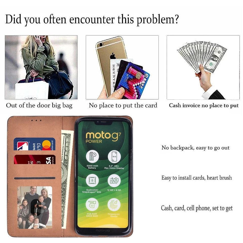 Кожаный чехол-бумажник со стойкой для Motorola Moto E14/G04/G24/G34/G35/G45/G55/85 - Изображение 3 из 4