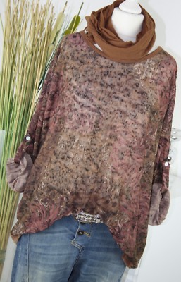 ITALY MODA Shirt PAISLEY Flower Longsleeve Pulli + Tuch COGNAC BRAUN L XL 40 42