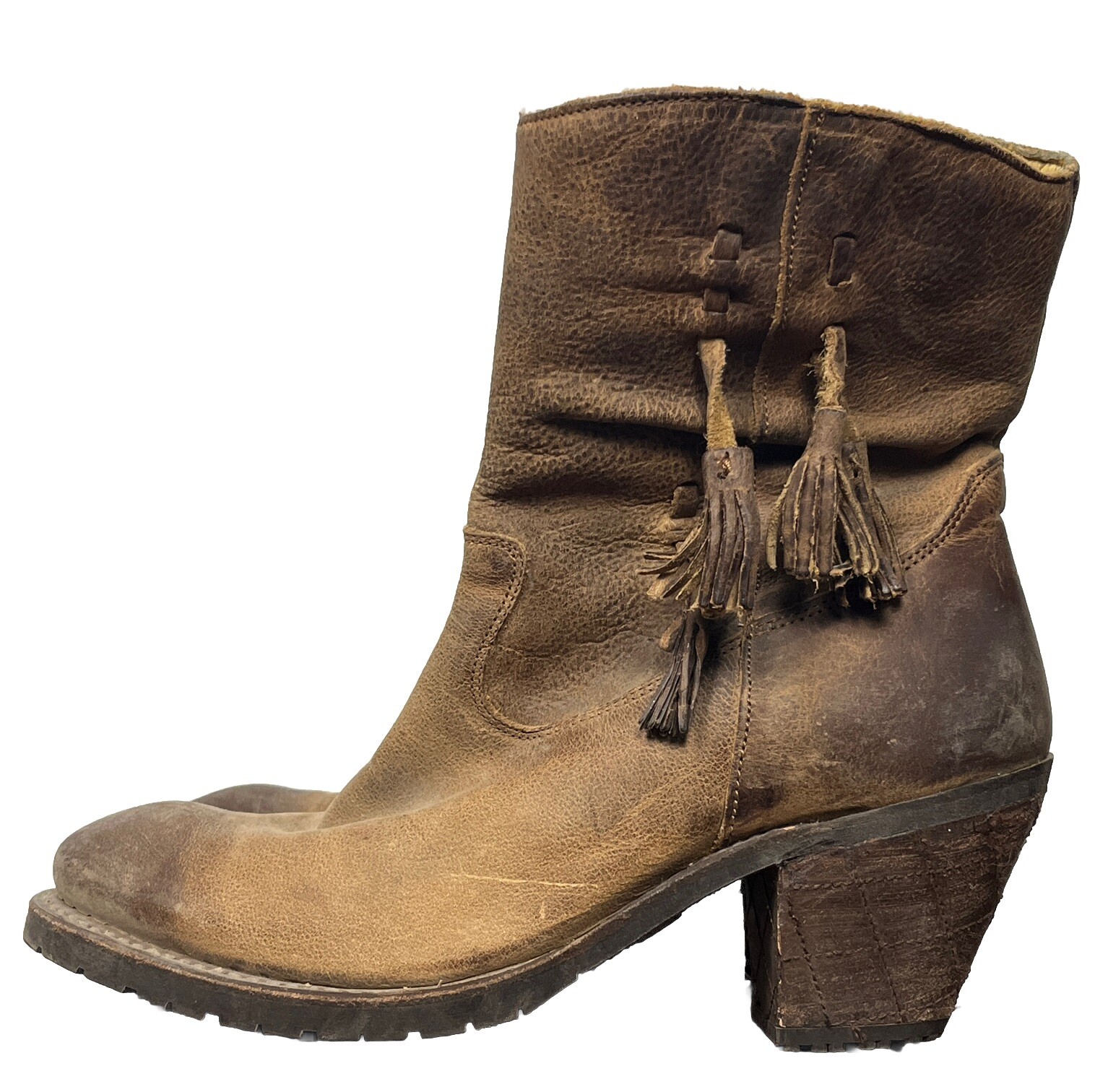 Justin Boots Ankle Rustico Distressed Leather Tassel Western Zip Up Women Size 7
