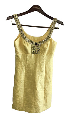 NWT Size 4 Laundry By Shelli Segal Yellow Dress Bling detail 61% Rayon