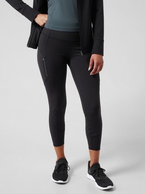 ATHLETA Rainier Unbrushed Black High Rise 7/8 Ankle Leggings, Size S