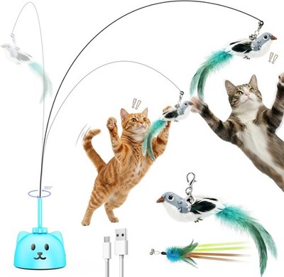 Automatic Interactive Cat Toy Flying Bird USB Rechargeable Feather Toy for Cats