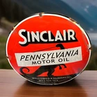 VINTAGE 12” SINCLAIR DINO MOTOR OIL PORCELAIN GAS PUMP DOMED METAL SIGN