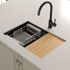Black Kitchen Sink 1 Bowl Undermount Stainless Steel Drainer Chopping & Waste