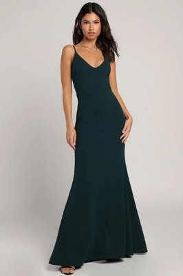 Lulu's Black Satin V-neck V-back Maxi Length Formal Evening Gown Size Medium