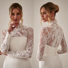 High Neck Bolero Topper Jacket for Bride Wedding Bridal Wraps Appliques Lace