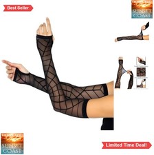 Sheer Spider Web Arm Warmers Fingerless Gloves Women Halloween Costume Black