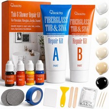 Fiberglass Bathtub Repair Kit Color Match Cracks Chips Holes White Aged