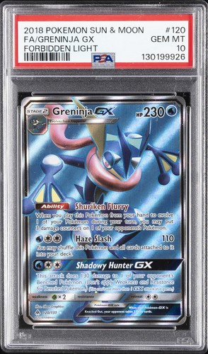 2018 POKEMON SUN & MOON FORBIDDEN LIGHT #120 FULL ART/GRENINJA GX PSA 10