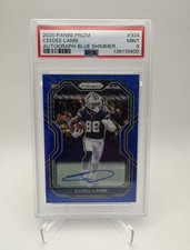 2020 Ceedee Lamb Prizm Blue Shimmer Auto /25 #334 PSA 9 Cowboys RC Rookie Card. rookie card picture