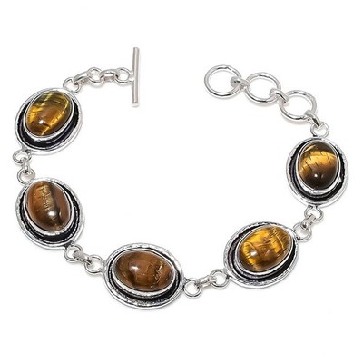 Tiger Eye Gemstone Handmade 925 Sterling Silver Jewelry Bracelet Size 7-8''