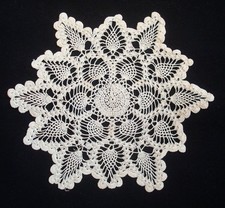 Vintage Doily, beige cotton crochet in a circular pineapple pattern
