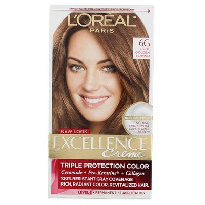 6 Pack L'Oreal Paris Excellence Creme Triple Protection Hair Color, Light Gol...