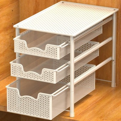 Simple Houseware 3 Tier White Alloy Steel Sliding Basket 3-Tier,