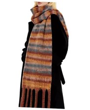 Winter Scarf for Women Large Chunky Plaid Scarves A-orange Red Blue Stripes
