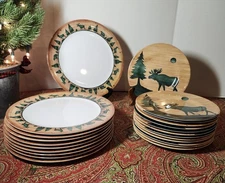 23Sakura Log Cabin Melamine Plates Lot – 10 Dinner+13 Salad – Rustic Cabin Lodge