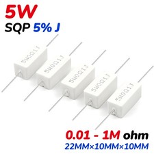 5 Watt Wire wound Cement Resistors Axial 0.01 ohms to 1M ohms 5 J Full range