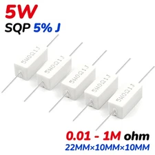 5 Watt Wire wound Cement Resistors Axial 0.01 ohms to 1M ohms 5% J Full range