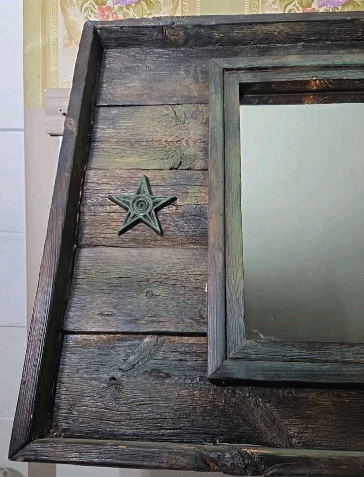 Handmade Reclaimed Wood Wall Mirror Rustic Natural Distressed Wood Farm Style - Image 3 of 4