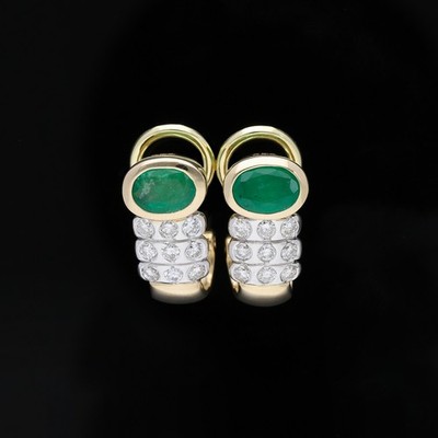 Vintage Ohrstecker Diamanten Smaragd 2,10 ct 585 Gold Deta Schmuck Top Preis