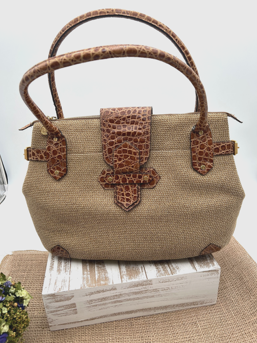 Eric Javits New York Large Squishe Woven Croc Print Tote Satchel