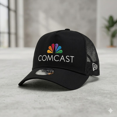 Comcast Logo Trucker Hat Embroidered Mesh Snapback Baseball Cap Men Women Black