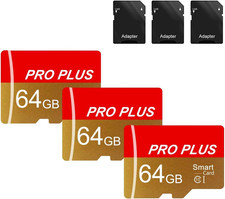 3 Pack TF Card 64GB with Adapter, High Speed Memory Card, UHS-I C10 A1 Memory TF