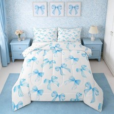 Sky Blue Bow Bedding Set for Kids Boys Girls Twin Size Cute Dreamy Princess