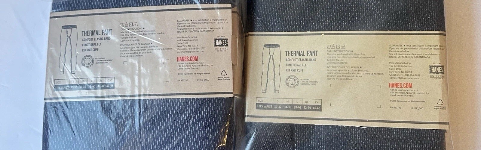 2 Packs Hanes  Men's  Waffle Knit Thermal Pants Style New Size M