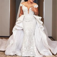 Mermaid Wedding Dresses With Detachable Train Lace Boho Bridal Gowns Plus Size