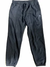0049 Champion Men’s Jogger Sweatpants Small Black Elastic Waist Logo Casual