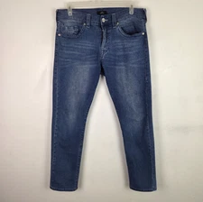 True Religion Geno Jeans Men 34X31 Blue Relaxed Slim Straight Mid Rise Zip Fly
