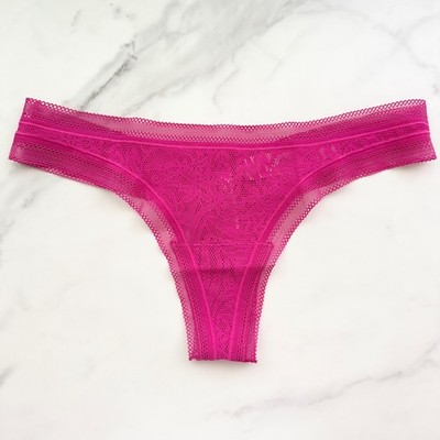 Soma Stretch Lace Thong Panty Pink Cosmo Size XS/S/M/L
