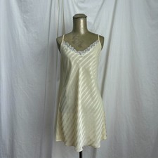 Vintage Josie Natori Butter Yellow Nightgown Lingerie Slip Lace Trim Nightgown