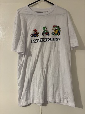 Weißes Super Mario Kart T-Shirt Large Gaming Schnäppchen GÜNSTIGES EBAY-ANGEBOT!!