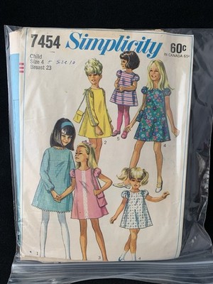 Vintage Simplicity 7454 Dress Sewing Pattern Child's Size 4 & 10           B26-1
