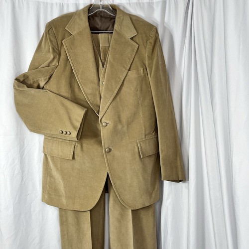 Tuta uomo 3 pezzi velluto a coste marrone 44 giacca 37x33 pantalone foderato gilet vintage anni 70 80 - Foto 2 di 18