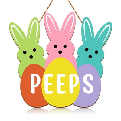 Easter Door Decorations Sign - Wooden Welcome Peeps Door Wreath Bunny Decor, ...