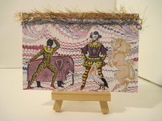 european circus people Original Collage 4 x 6 inch art Outsider Surreal