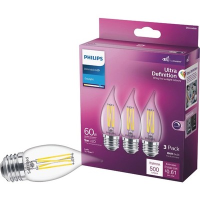 Philips Ultra Definition 60W Equivalent Daylight BA11 Medium LED Decorative