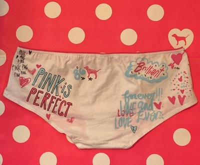 Victoria s Secret PINK Rare 2009 Y2K Extra Low Rise Boyshort Doodle L Panty Vtg