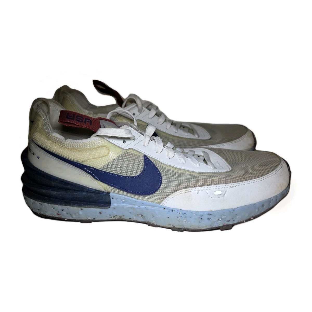 Nike Waffle One Crater USA Mens 14 White Blue Athletic Shoes