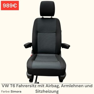 VW T5 T6 T6.1 Transporter Fahrersitz Sitz Armlehnen Sitzheizung Airbag Simora