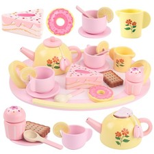 Tea Party Set Wooden Tea Sets for 3-5 Girls 4-6 6-8