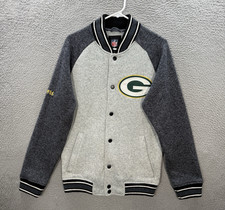 Green Bay Packers Jacket Adult Small Gray Knit Varsity Bomber Embroidered NFL