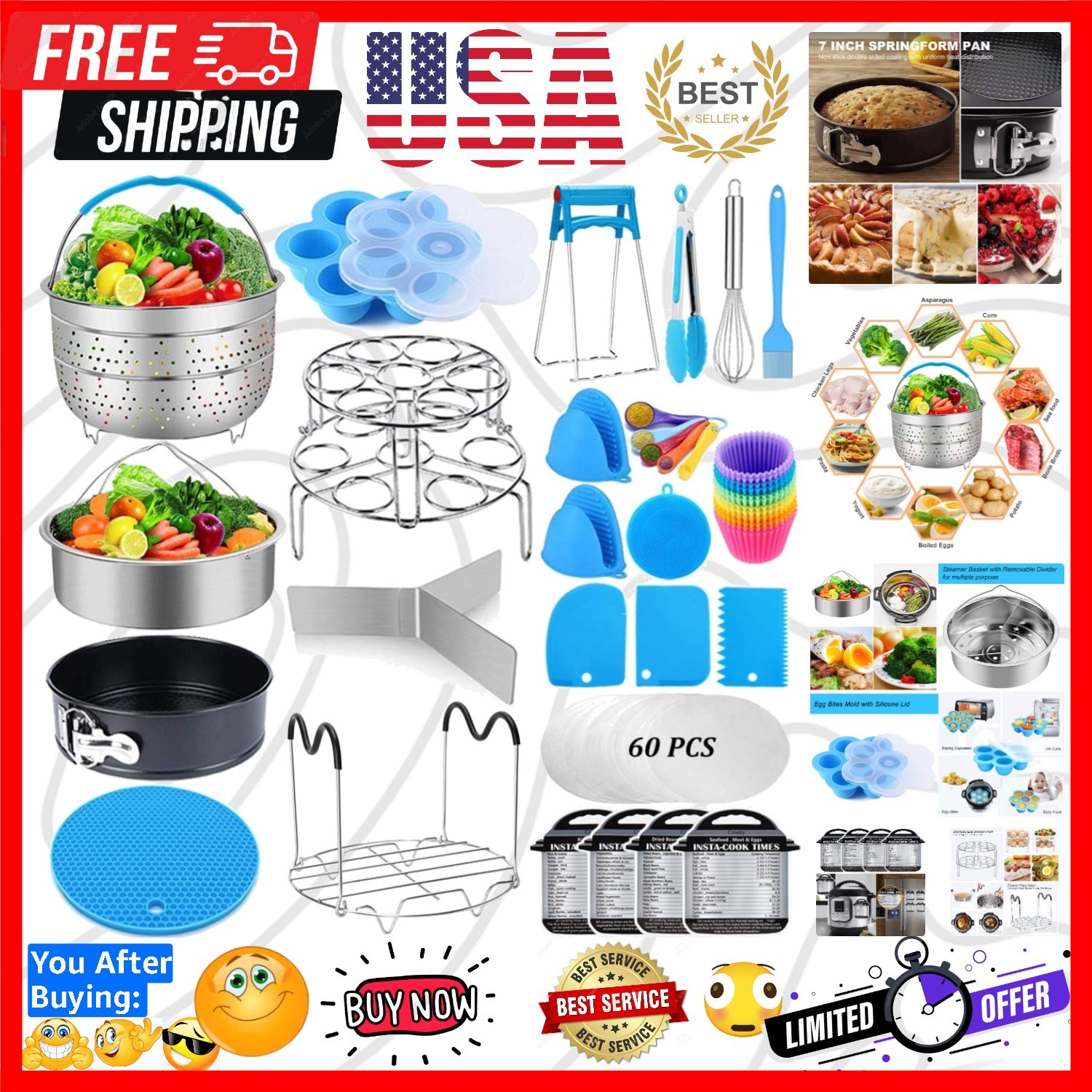 Accessory Set - 2 Steamer Baskets, Spri...