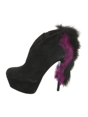 Loriblu Black Bicolor Fur Suede Platform Ankle Boots Size 7 IT 37 Very Good