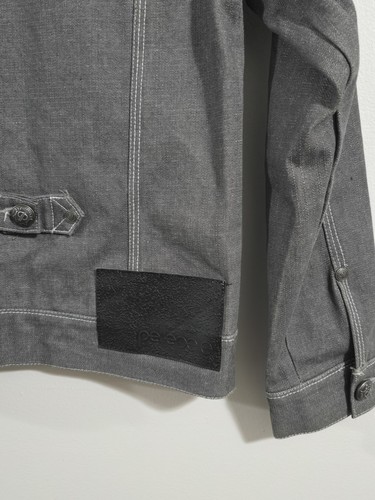 Vintage Pelle Pelle Gray Denim Jacket Leather Patch Embossed Buttons Youth 10/12 - Picture 9 of 10